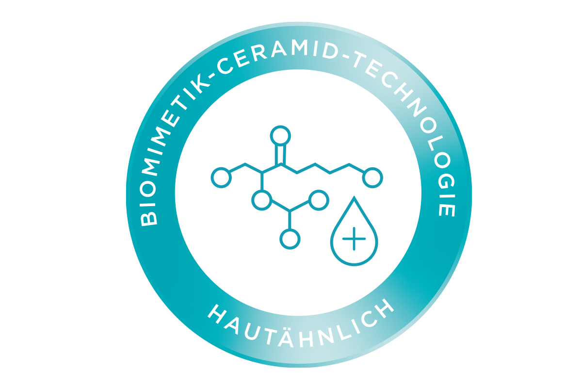 Eine Abbildung, die ein Molekül und einen Wassertropfen darstellt und die Ceramid-Technologie symbolisieren soll.
